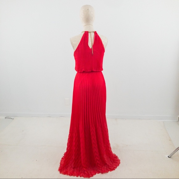 Guess S Studio 54 Pleated Maxi Dress Red Coral - Picture 8 of 13